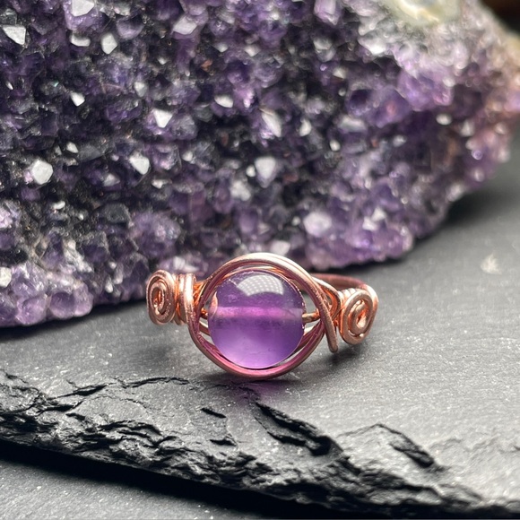 Artisan Amethyst Copper Wire Wrapped Ring - Picture 8 of 16